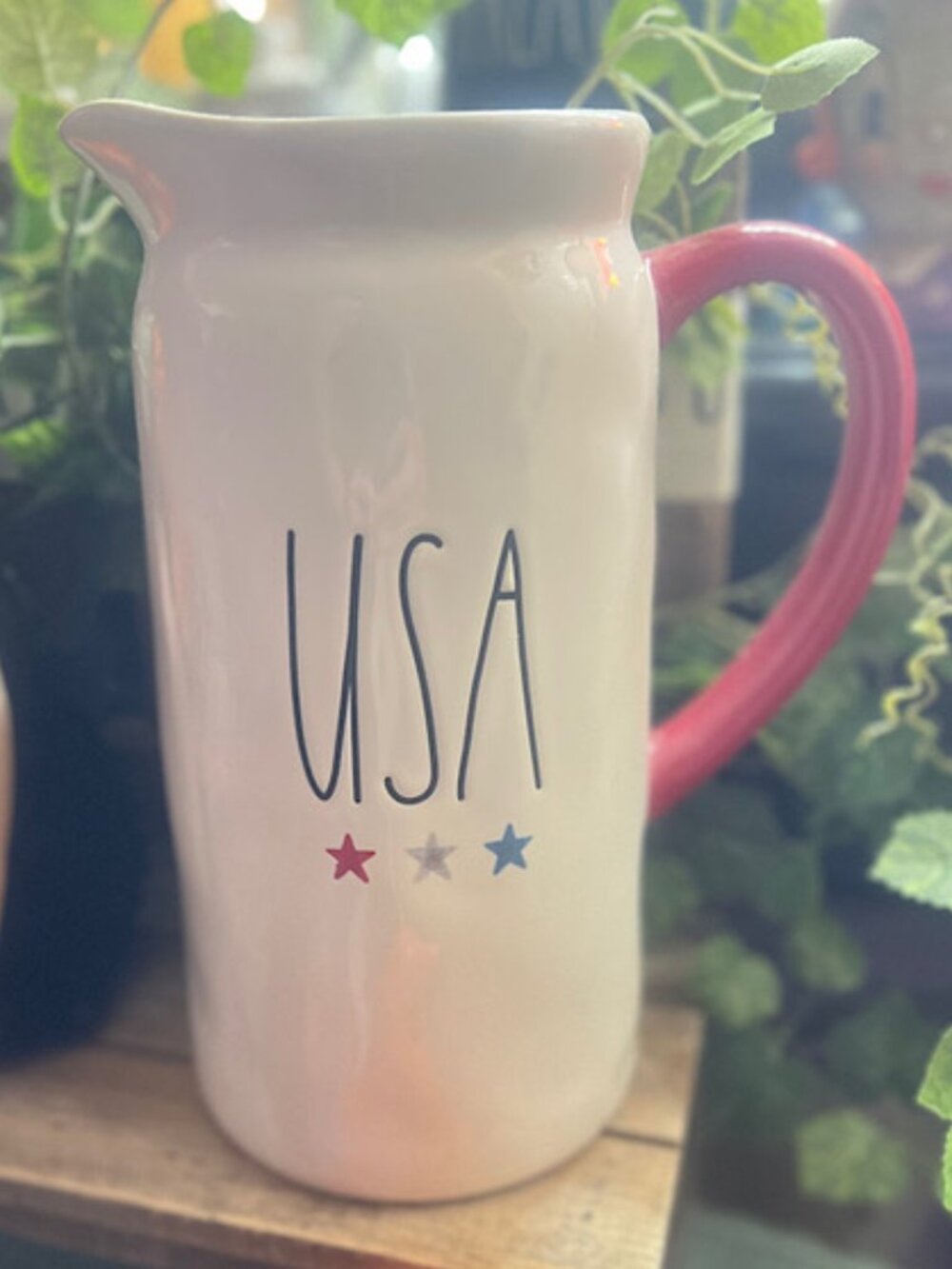 Rae Dunn "USA" Large Ceramic Pitcher - Magenta Artisan Collection NWT